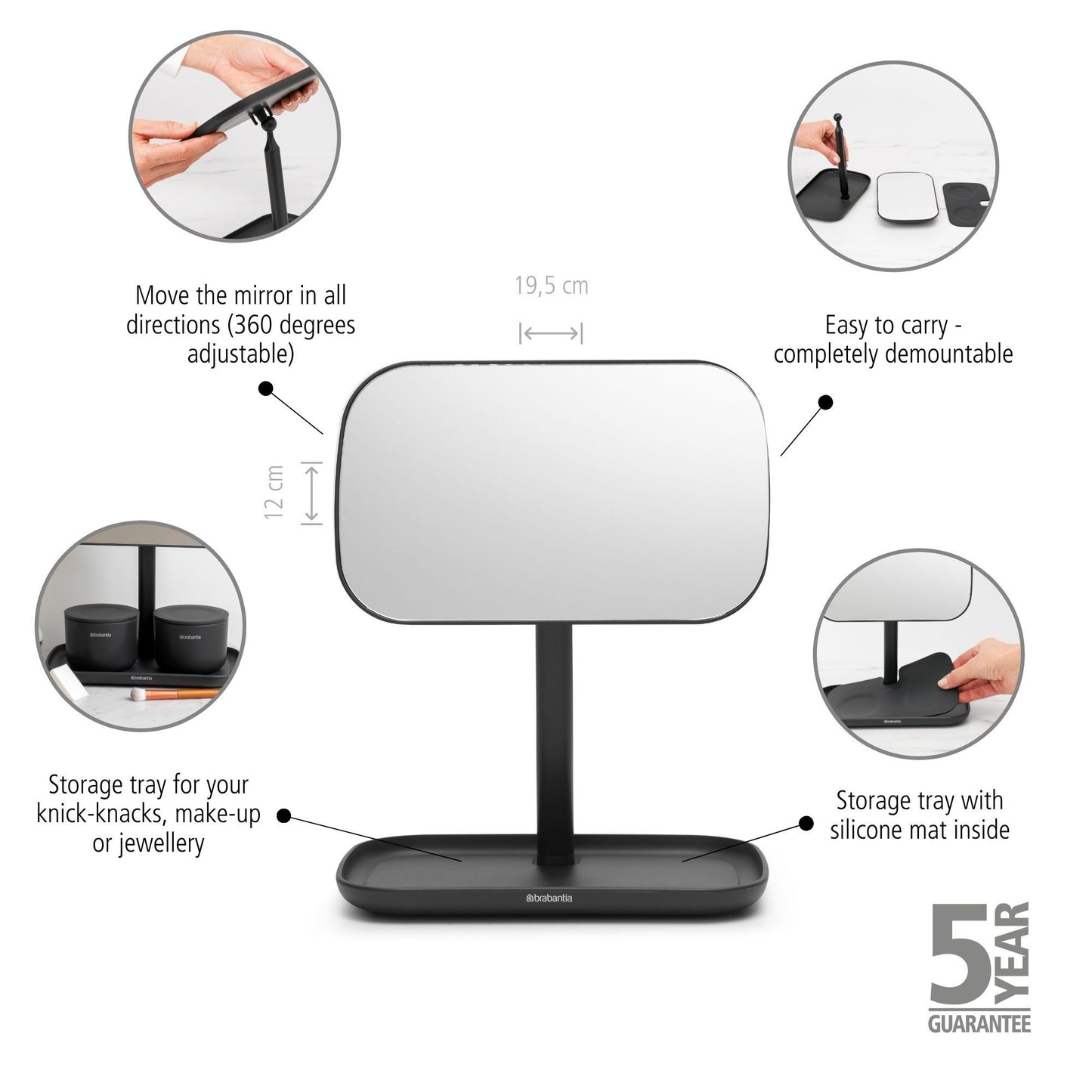 Mirror with Storage Tray - Dark Grey