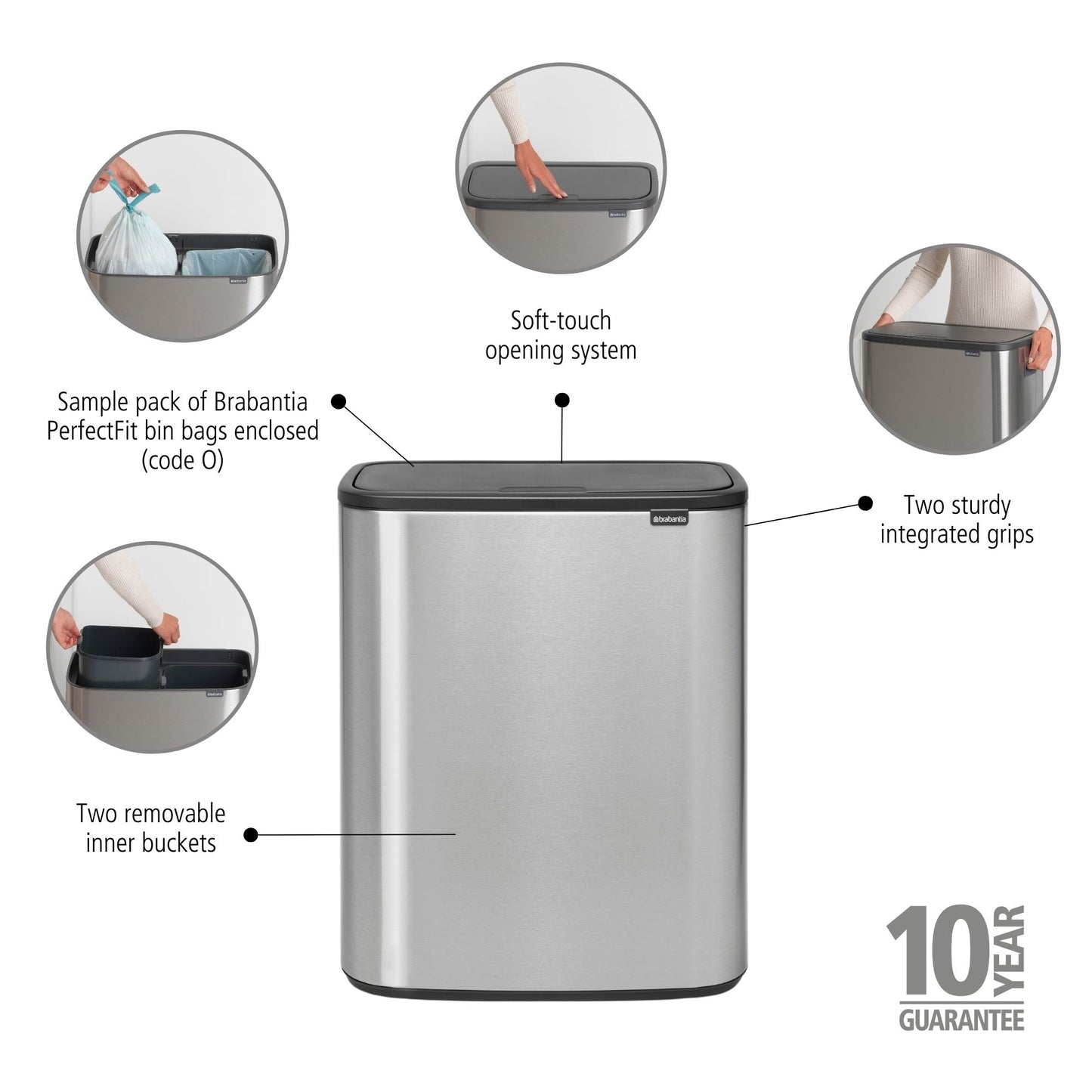 Bo Touch Bin 2 x 30 litre - Matt Steel Fingerprint Proof