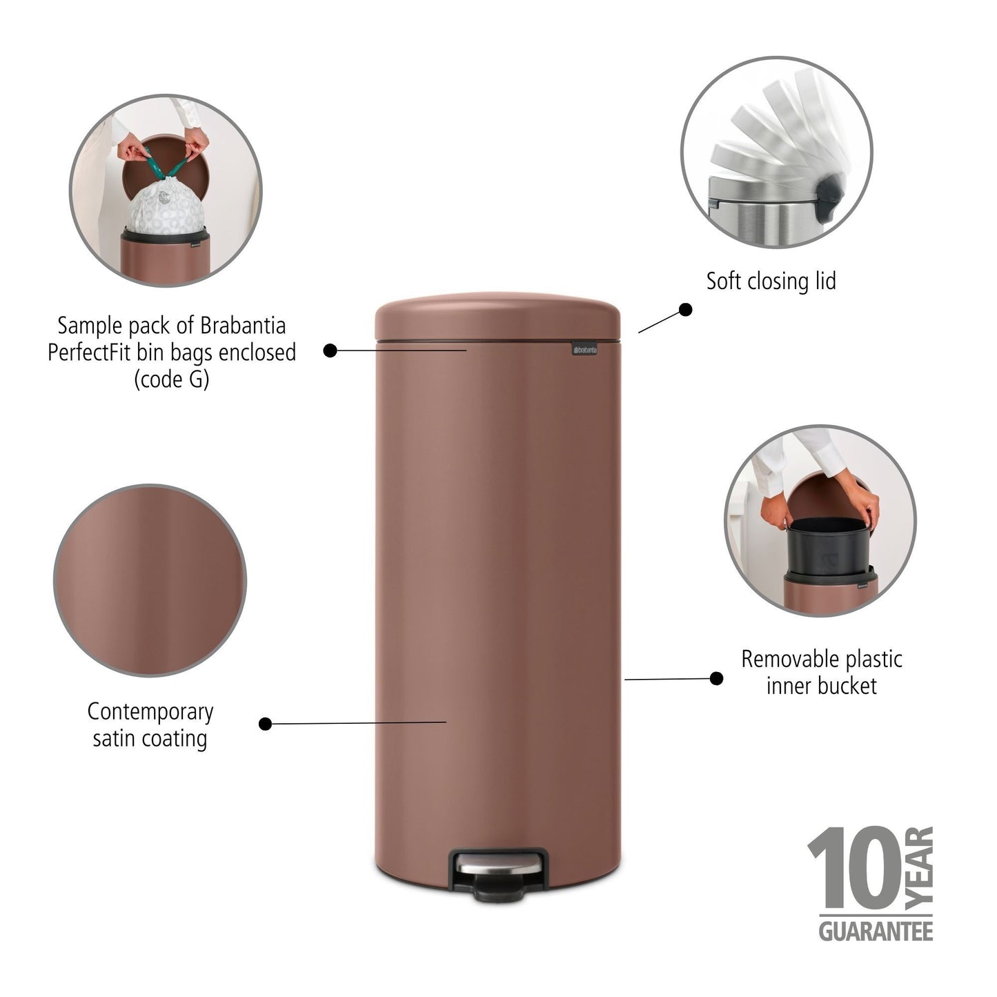 Pedal Bin NewIcon 30 litre - Satin Taupe