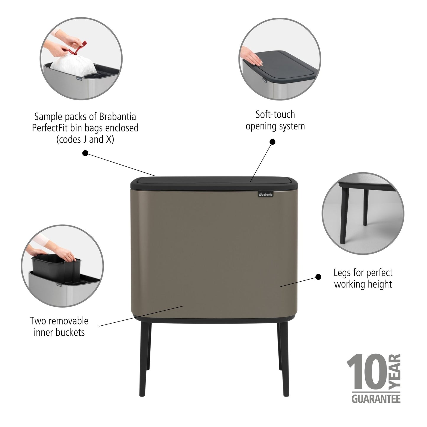 Bo Touch Bin 11 + 23 litre - Platinum