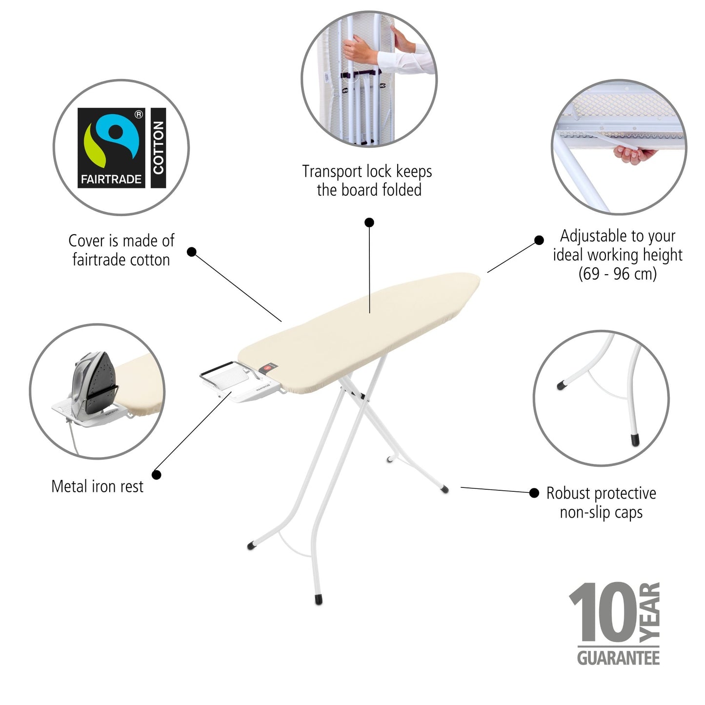 Ironing Board B 124x38 cm Steam Iron Rest - Ecru