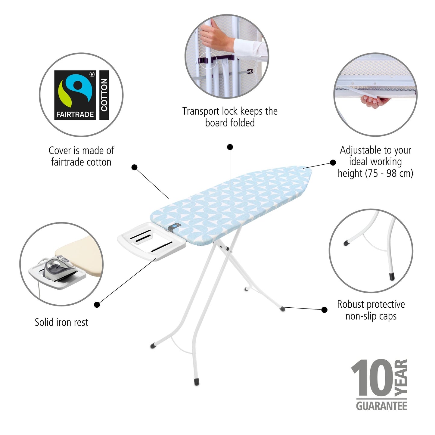 Ironing Board C, 124x45 cm, Solid Steam Iron Rest - Fresh Breeze