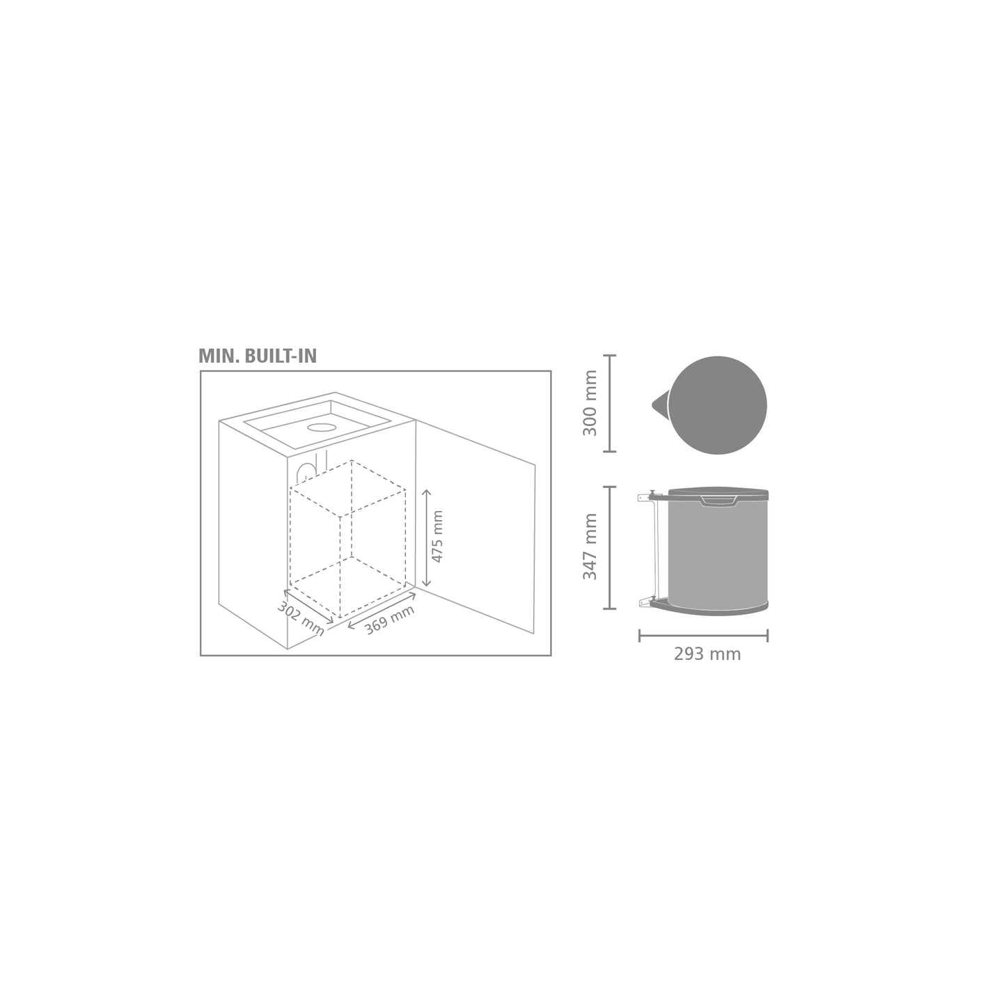Built-In Bin 15 litre - Brilliant Steel