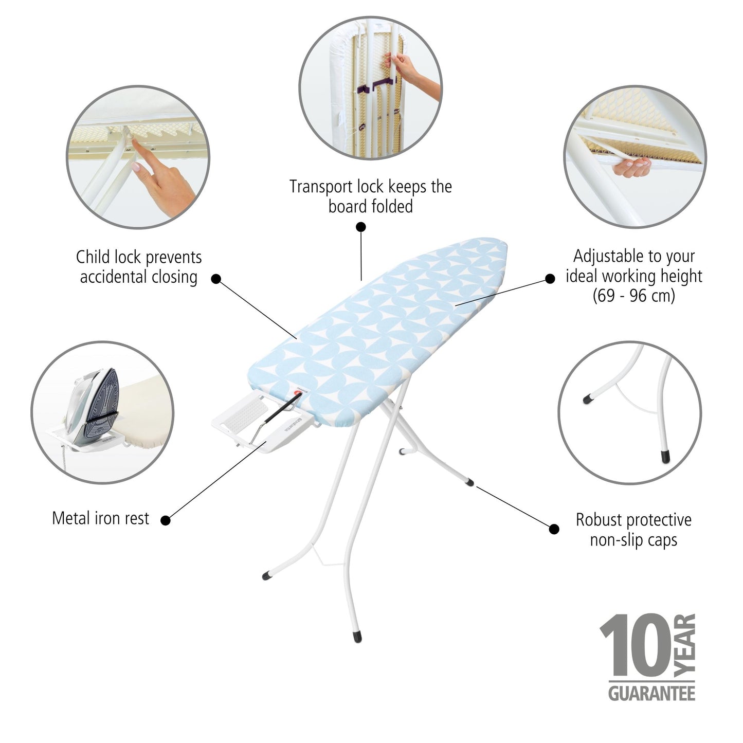 Ironing Board 124x38cm (B) Steam Iron Rest- FreshBreeze