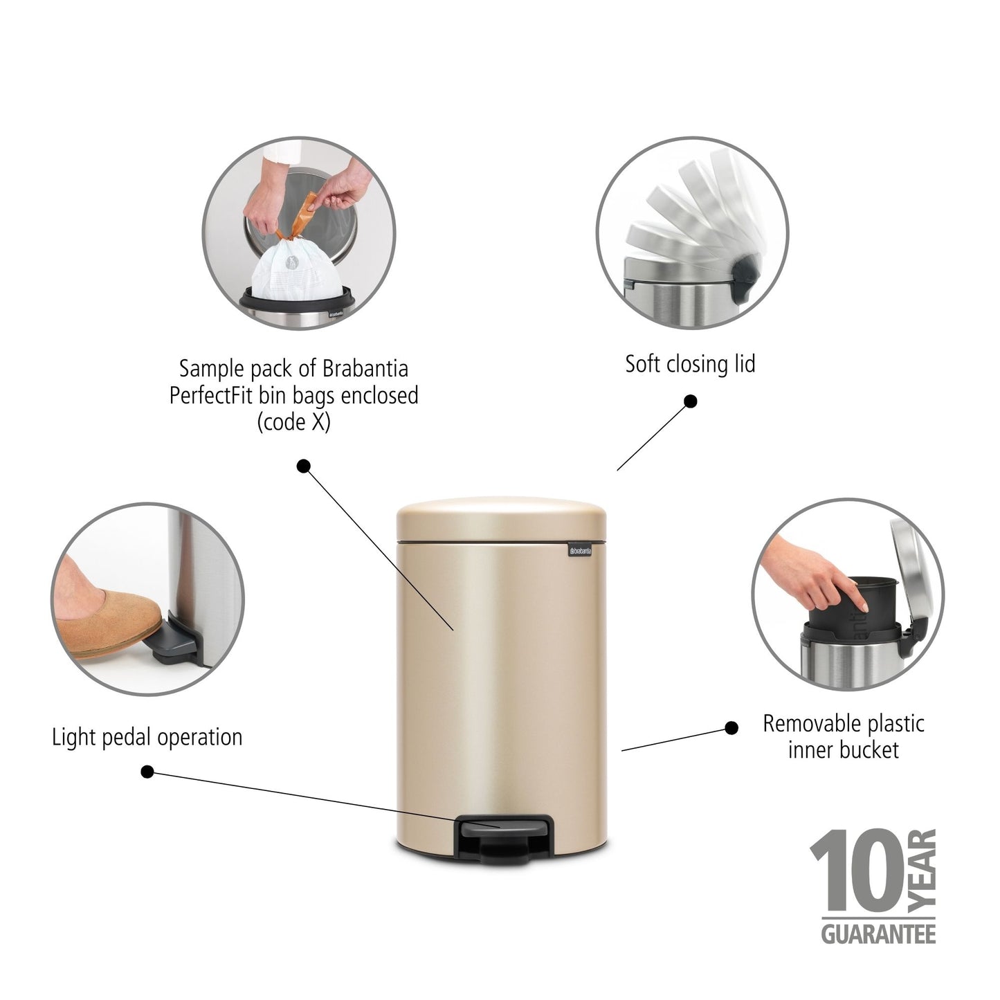 Pedal Bin NewIcon 12 Litre - Metallic Gold