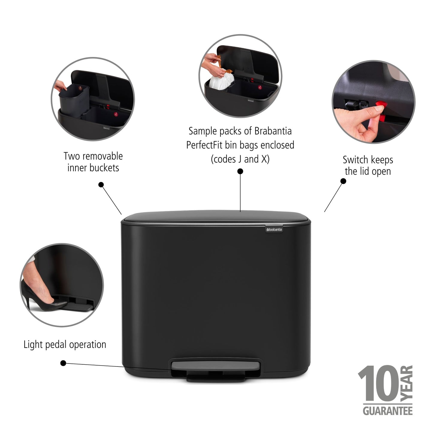 Bo Pedal Bin 11 + 23 litre - Matt Black