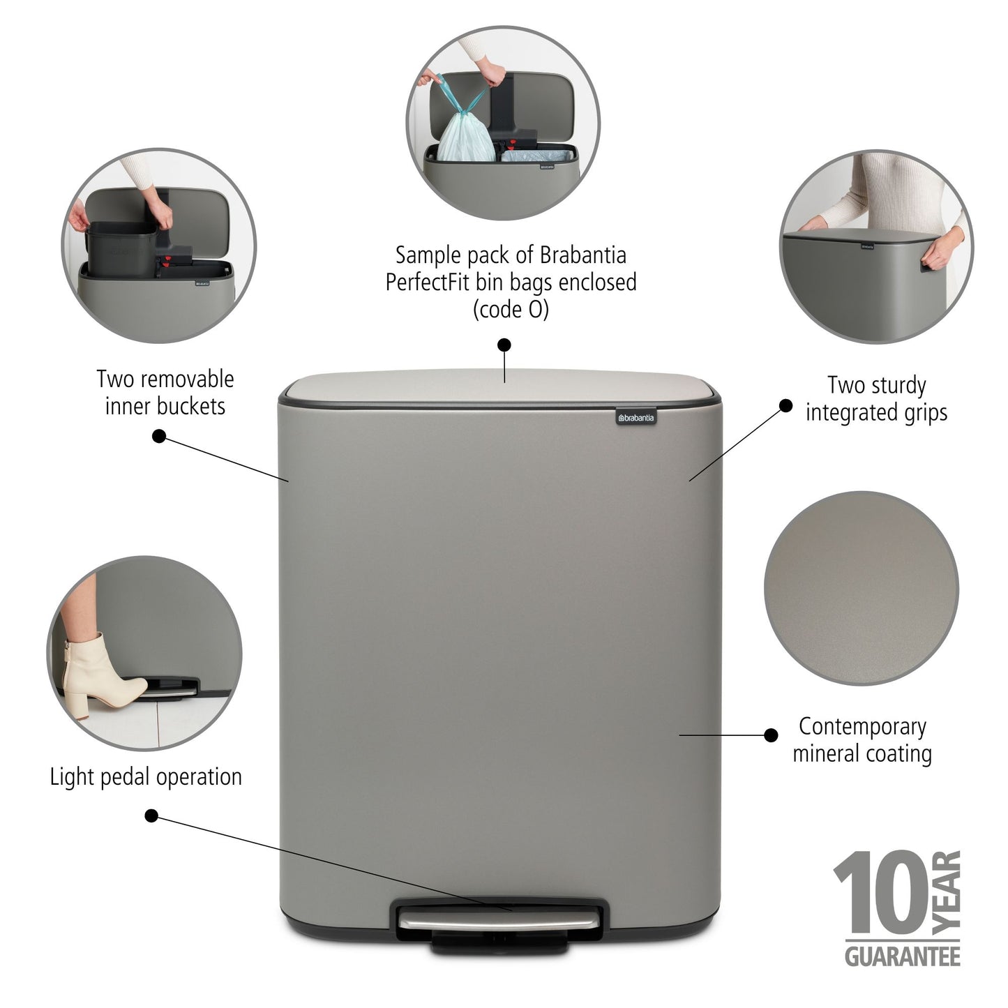 Bo Pedal Bin 2 x 30 litre - Mineral Concrete Grey
