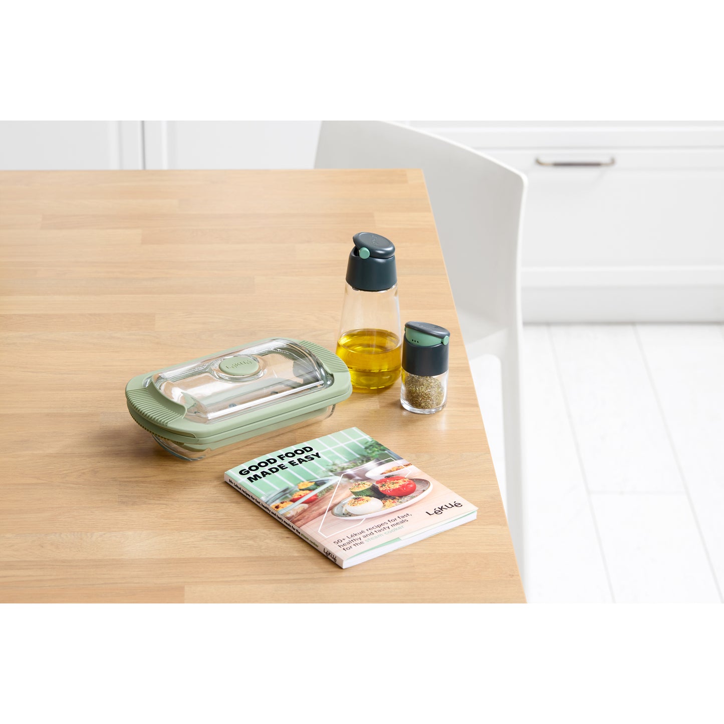 Glass Steam Cooker and Recipe book Set, 2 p, English - Transparent