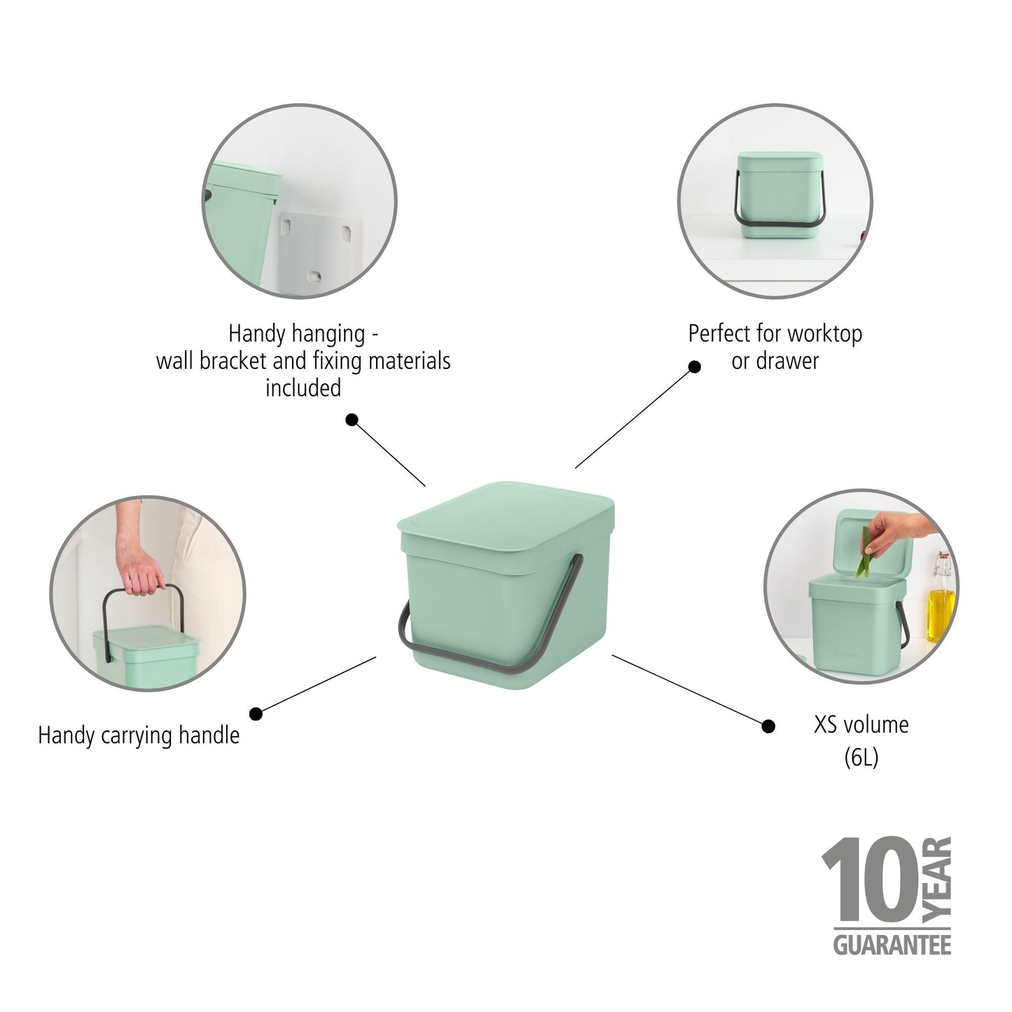 Sort & Go Waste Bin 6 litre - Jade Green