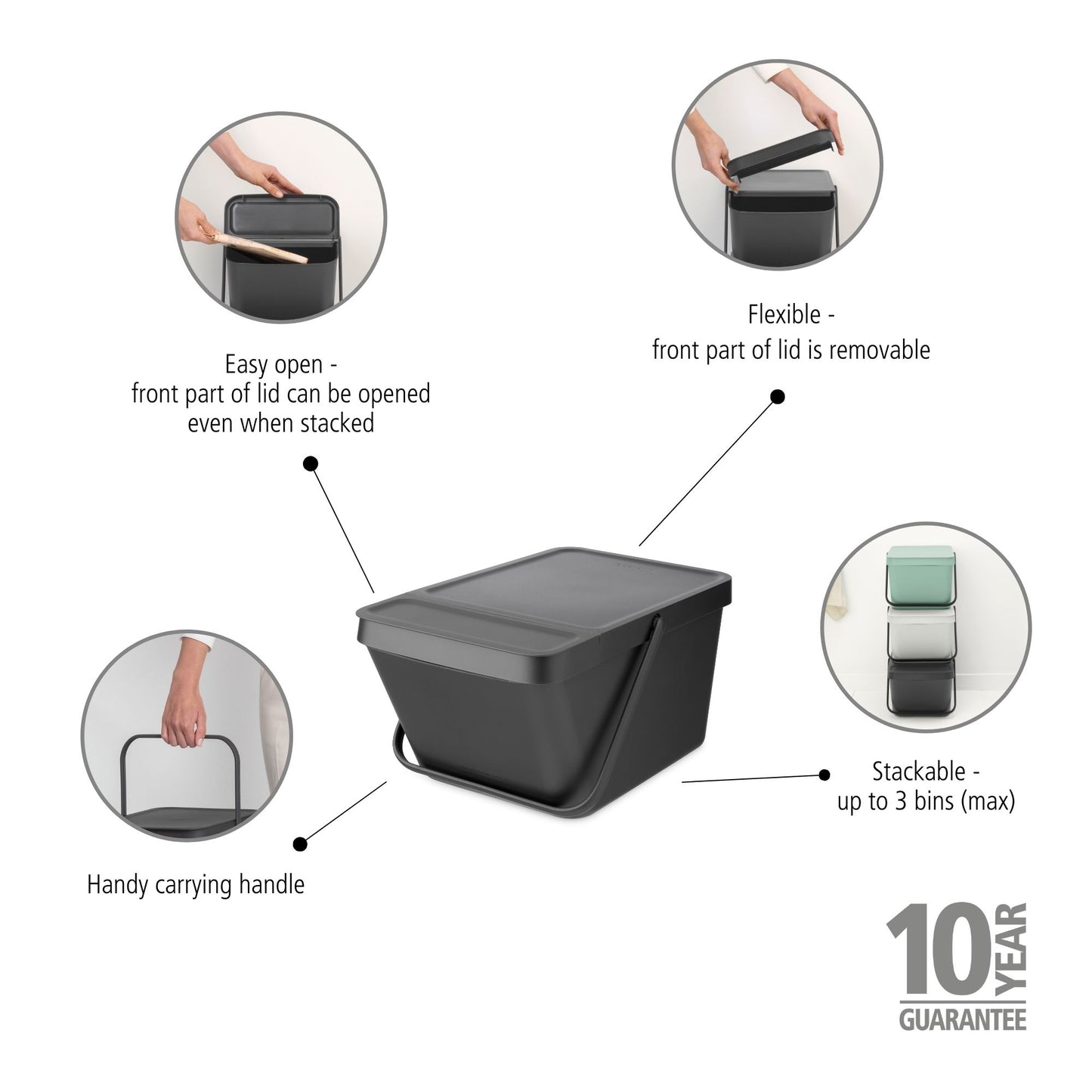 Sort & Go Stackable Waste Bin 20 litre - Dark Grey