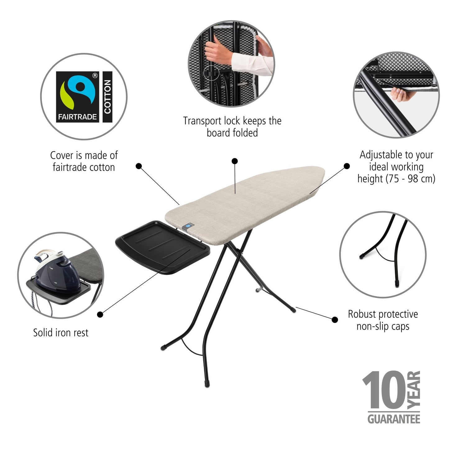 Ironing Board C, 124x45 cm, Solid Steam Unit Holder - Denim Grey