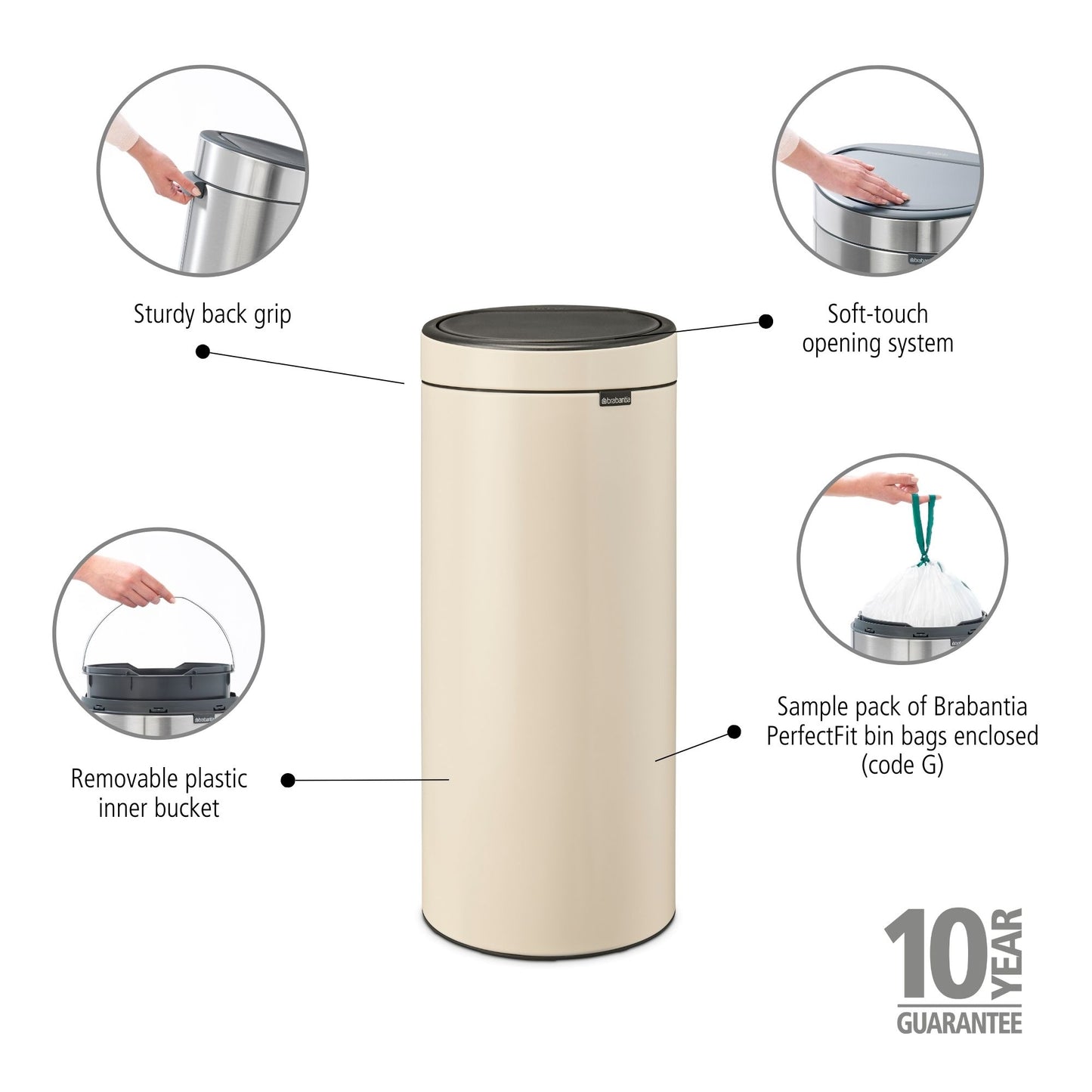 Touch Bin New 30 litre - Soft Beige