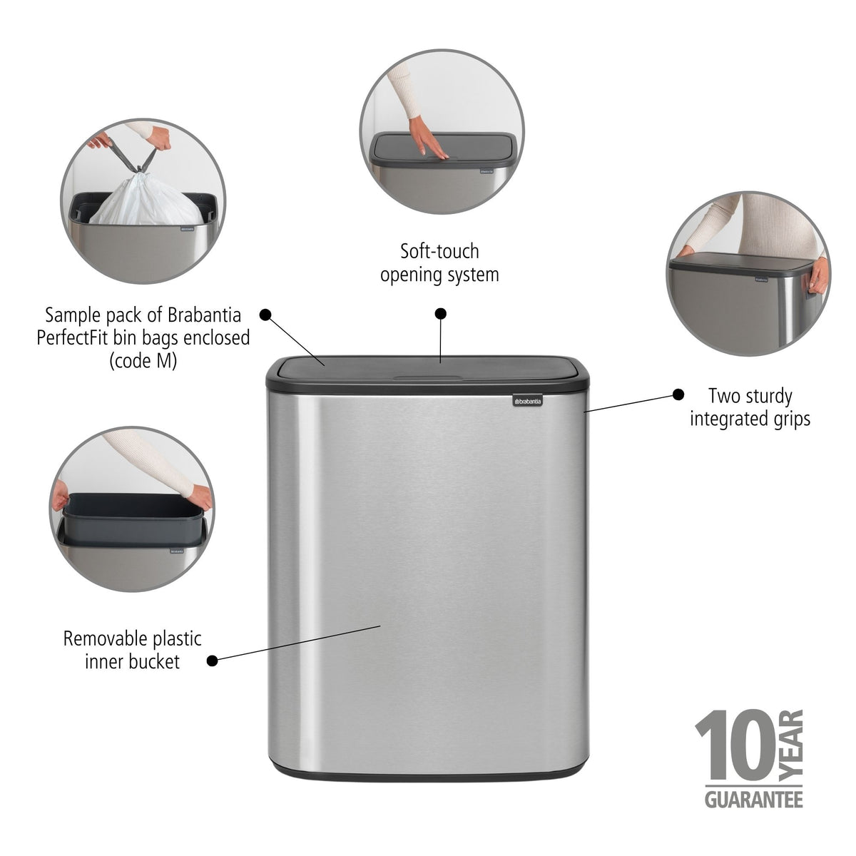 Bo Touch Bin 60 litre - Matt Steel Fingerprint Proof