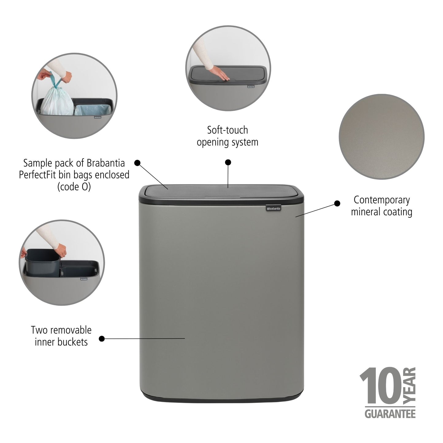 Bo Touch Bin 2 x 30 litre - Mineral Concrete Grey
