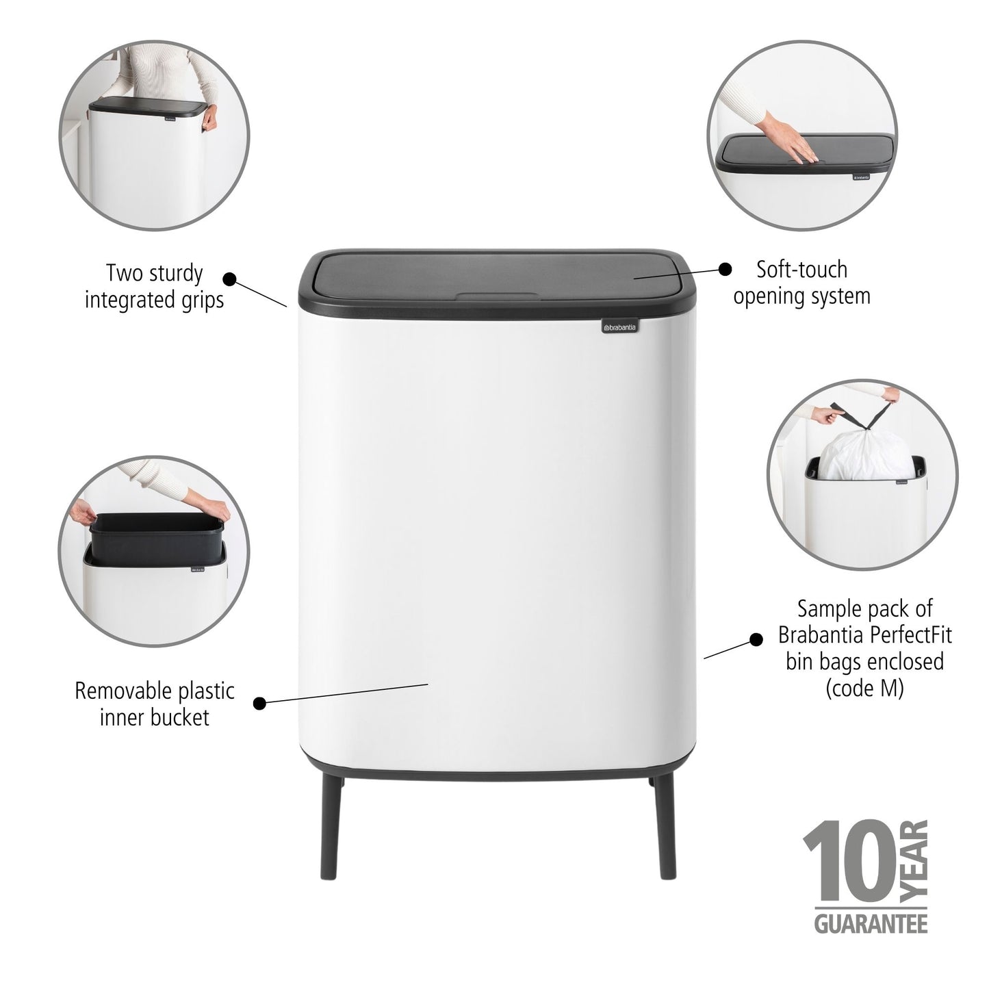Bo Touch Bin Hi 60 litre - White