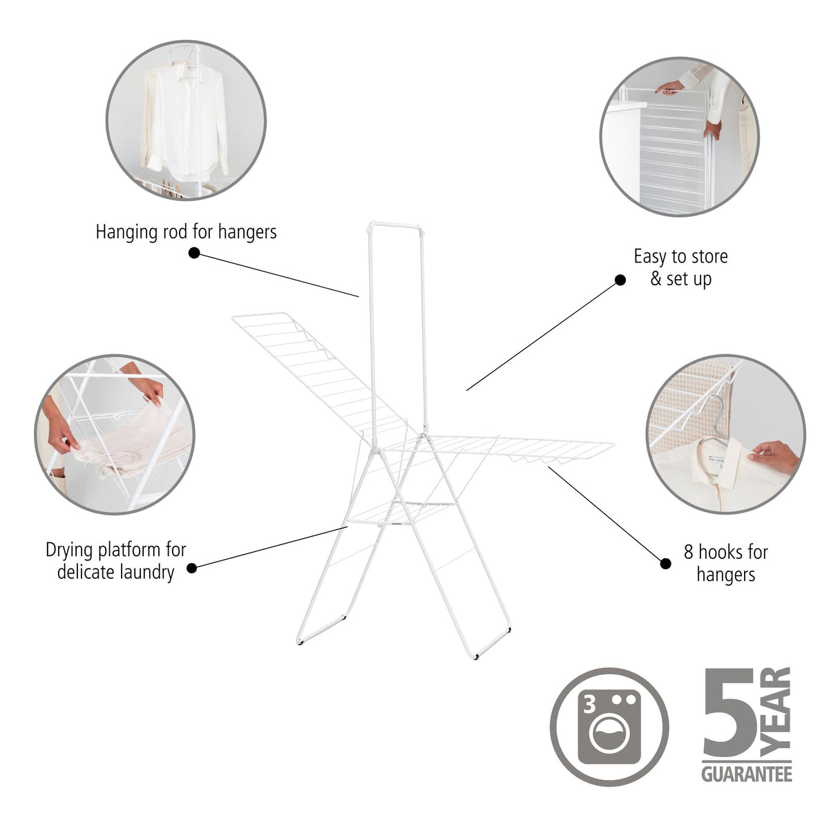 Hangon Drying Rack 25 metres + Rod White