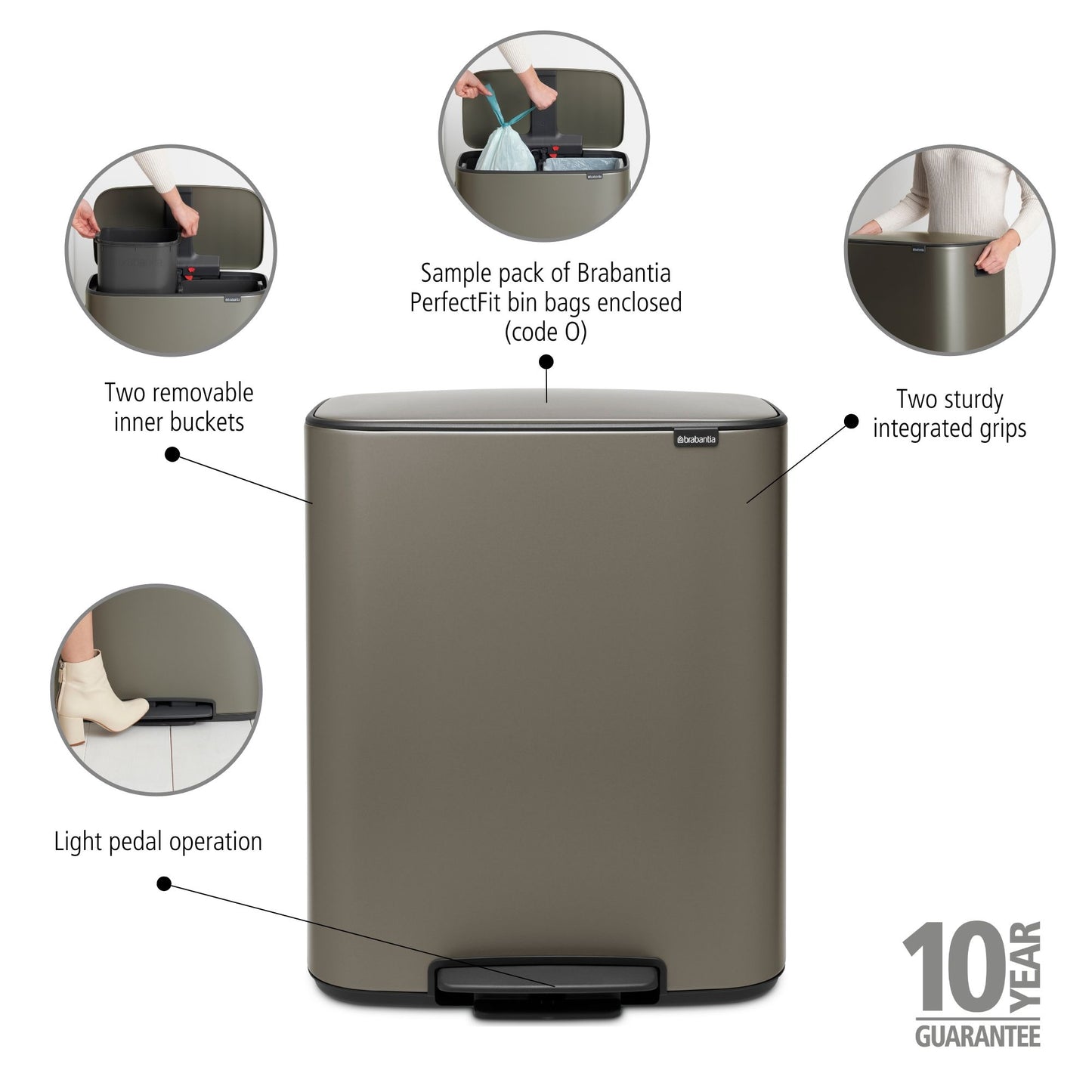 Bo Pedal Bin 2 x 30 litre - Platinum