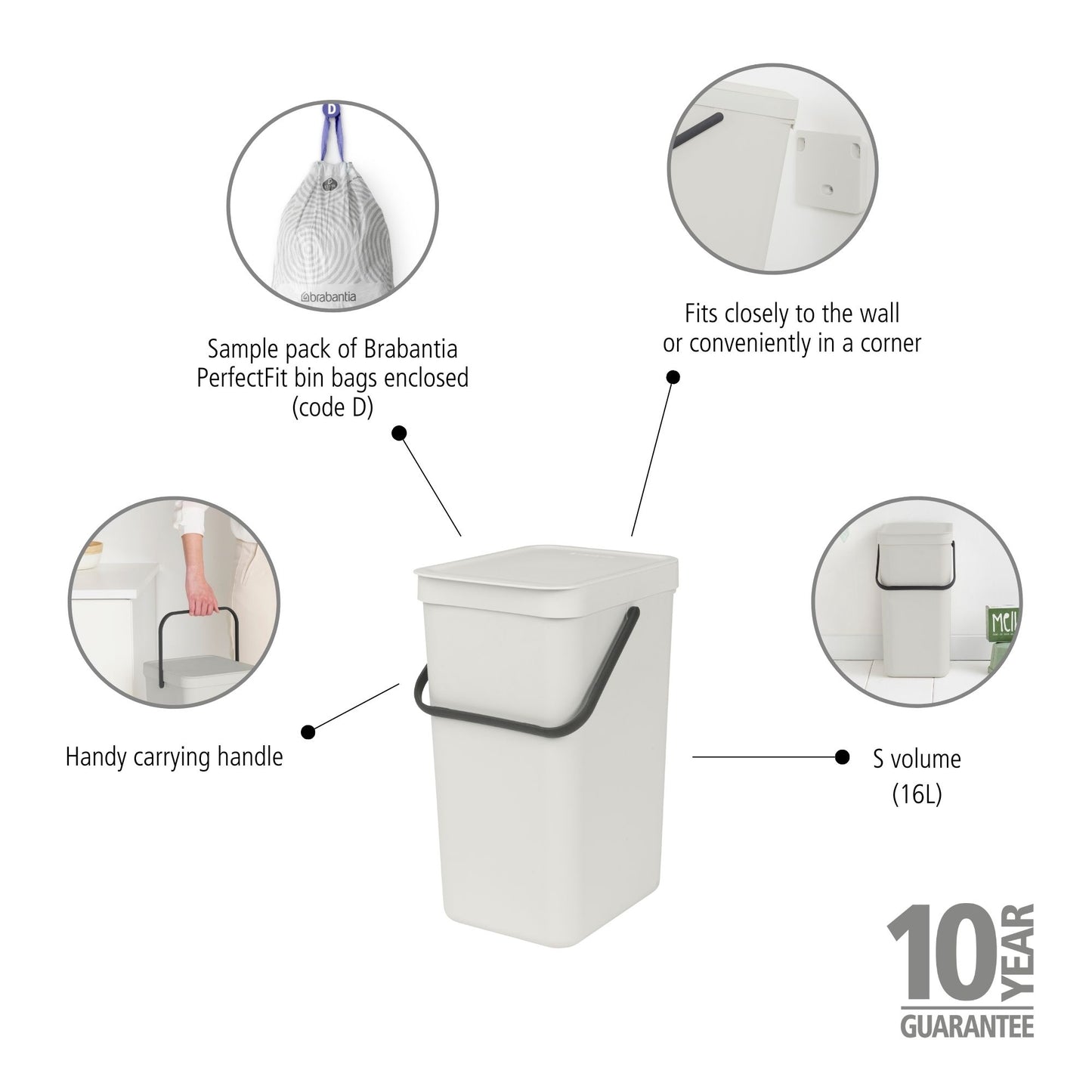 Sort & Go Waste Bin 16 litre - Light Grey