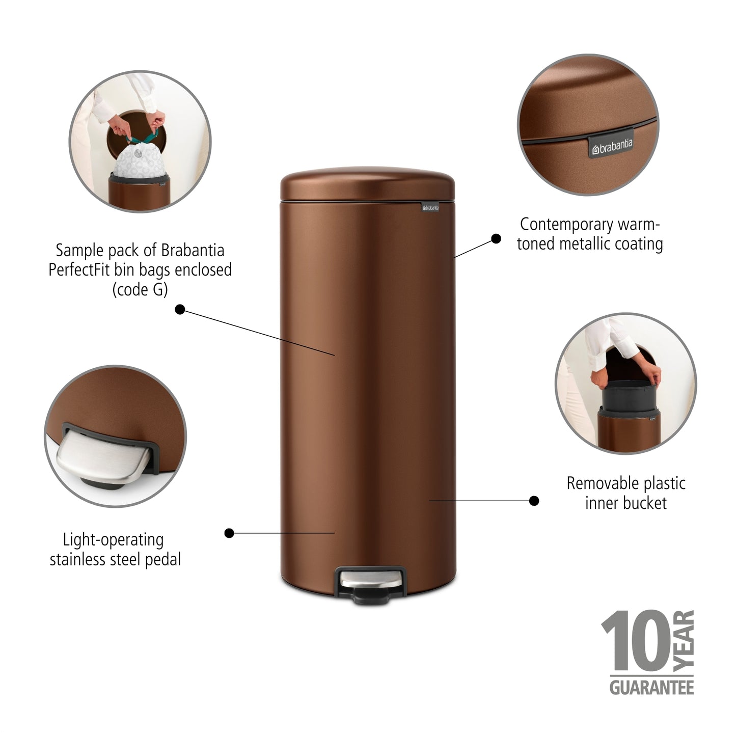 NewIcon Pedal Bin 30 litre Soft Closing Plastic Inner Bucket