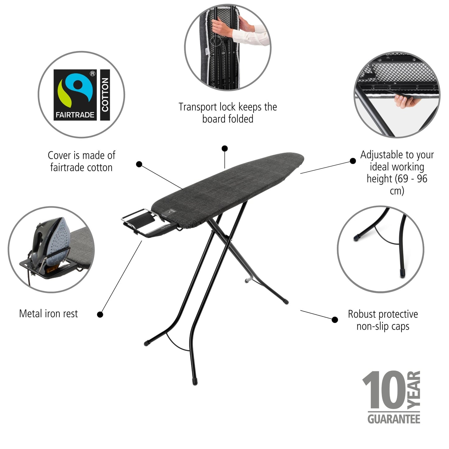 Ironing Board 110x30cm (A) Steam Iron Rest - Denim Black