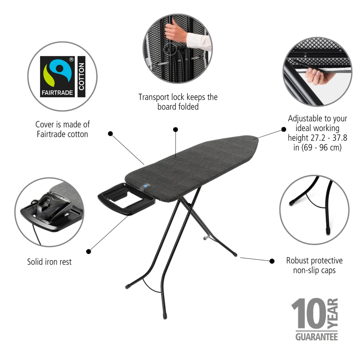 Ironing Board C, 124x45 cm, Solid Steam Iron Rest - Denim Black