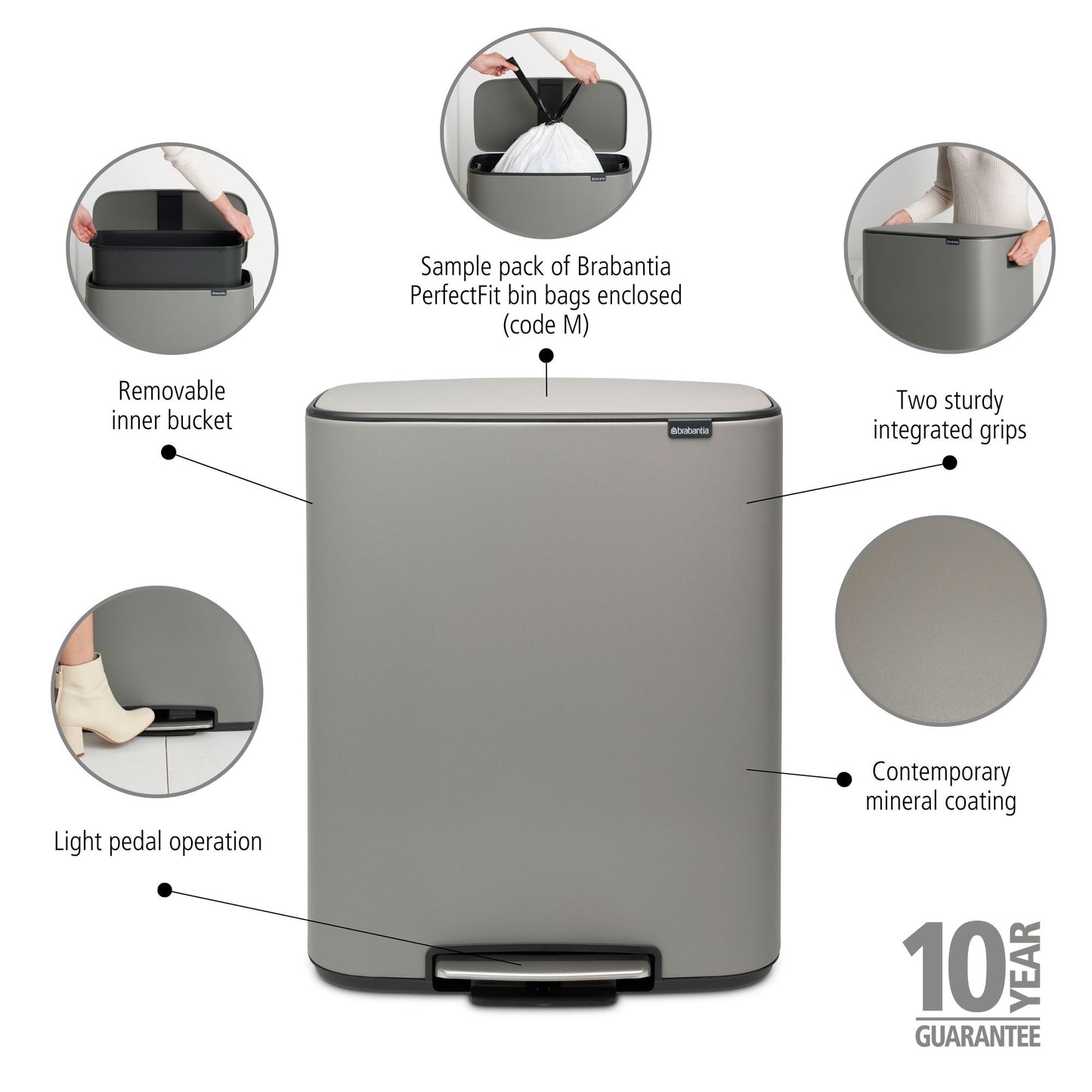 Bo Pedal Bin 60 litre - Mineral Concrete Grey