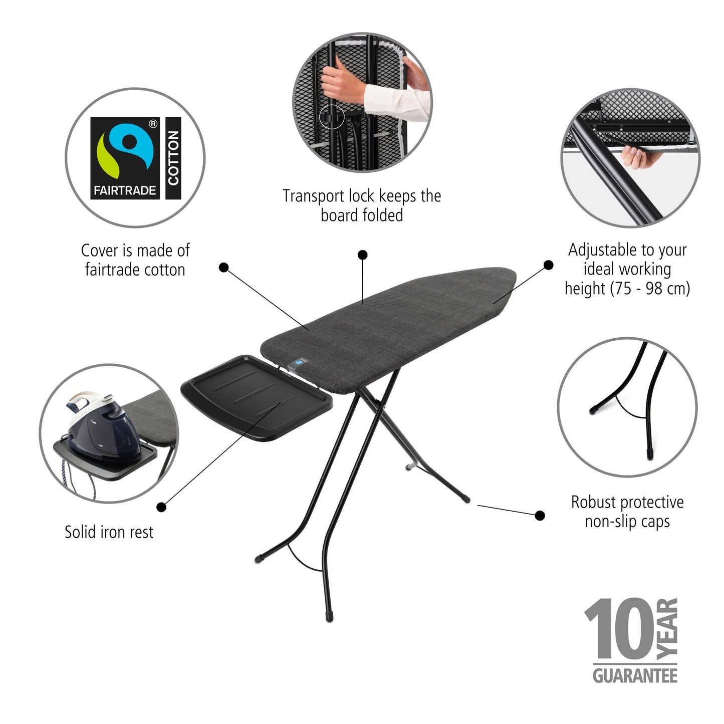 Ironing Board C 124x45 cm Solid Steam Unit Holder - Denim Black