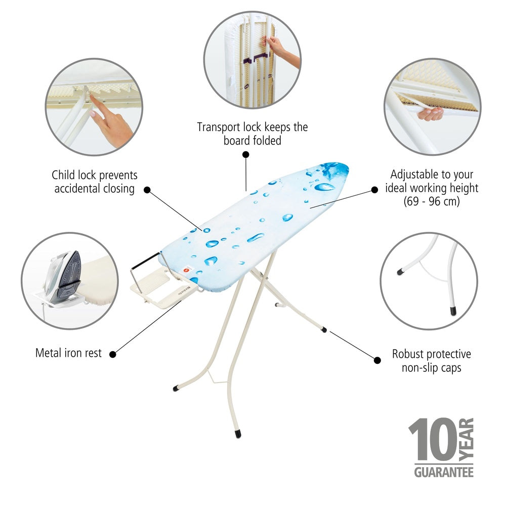 Ironing Board 124x38cm (B) Steam Iron Rest - Ice Water