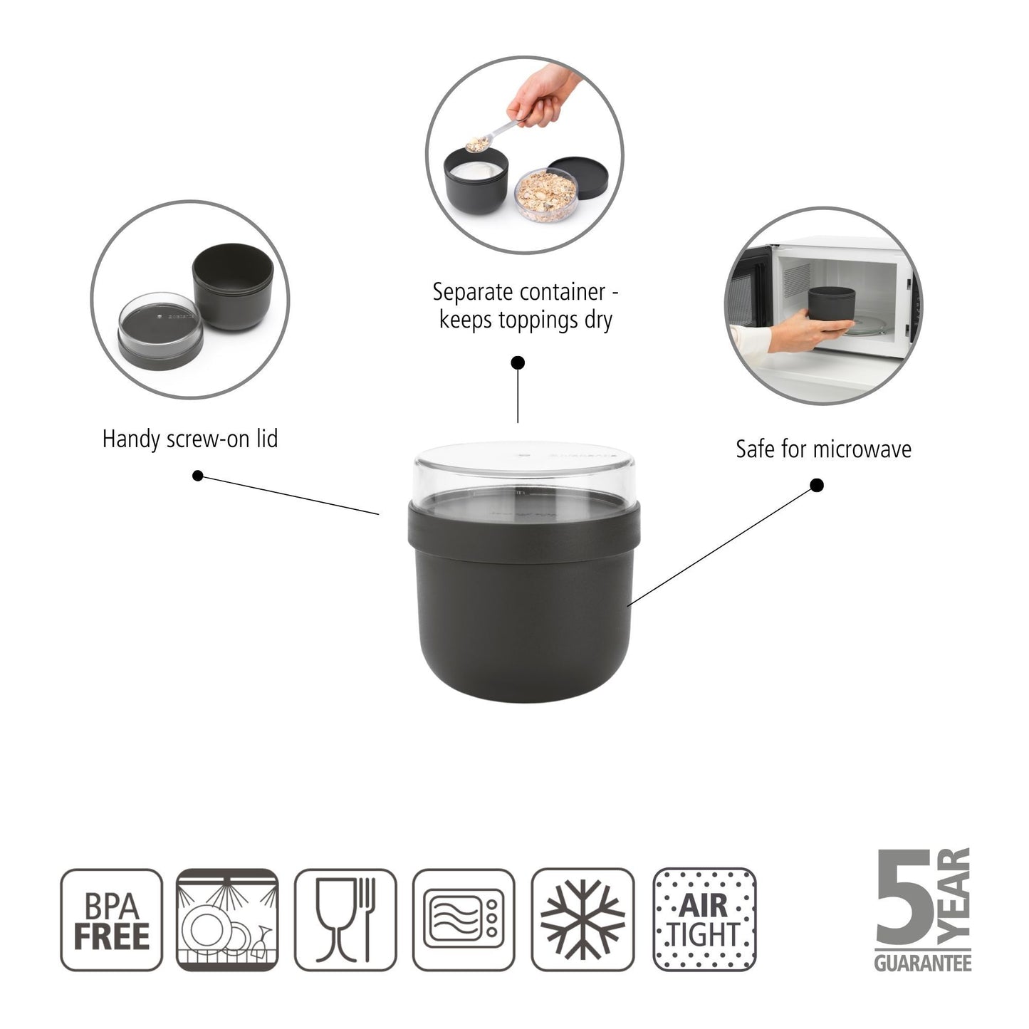 Make & Take Breakfast Bowl, 500ml - Dark Grey