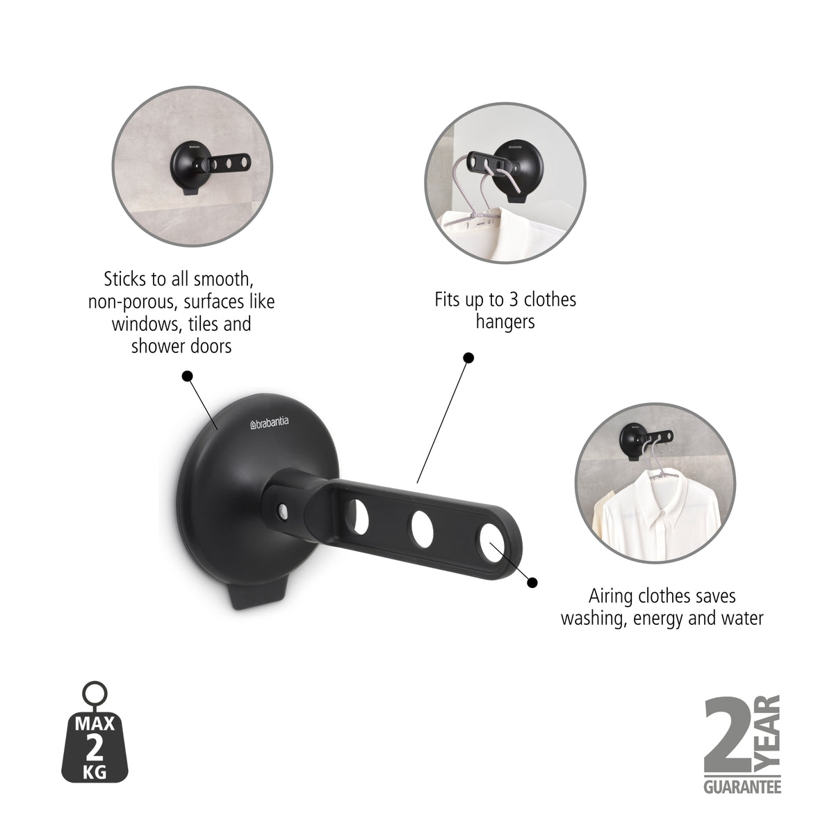 Clothes hook with Suction Cup - Black