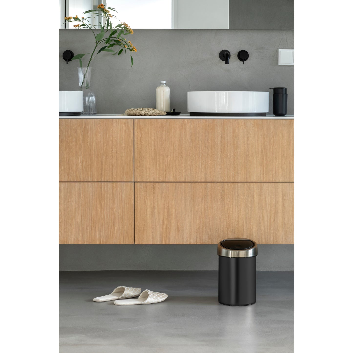 Touch Bin 3 litre - Matt Black with Matt Steel Lid