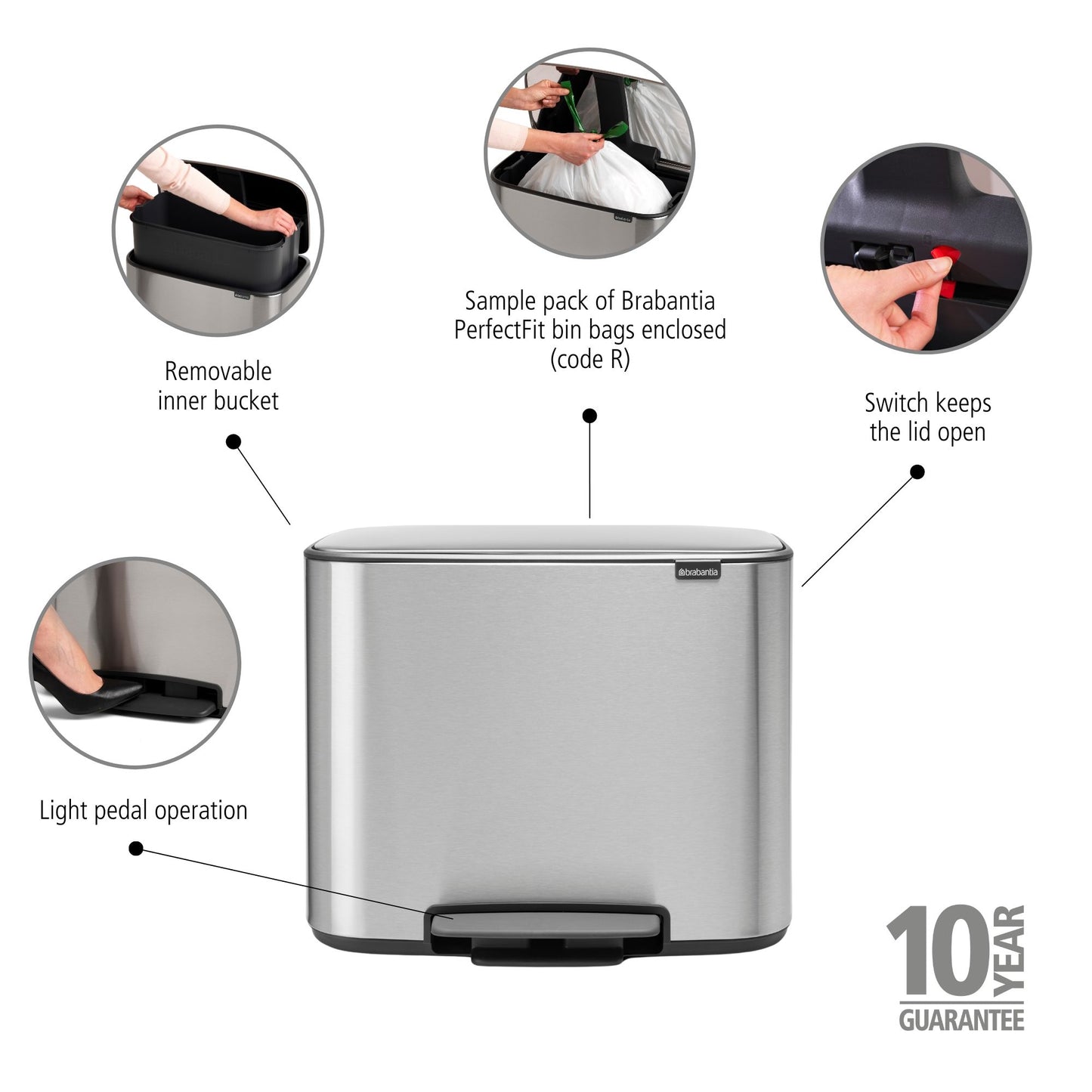 Bo Pedal Bin 36 Litre - Fingerprint Proof Matt Steel