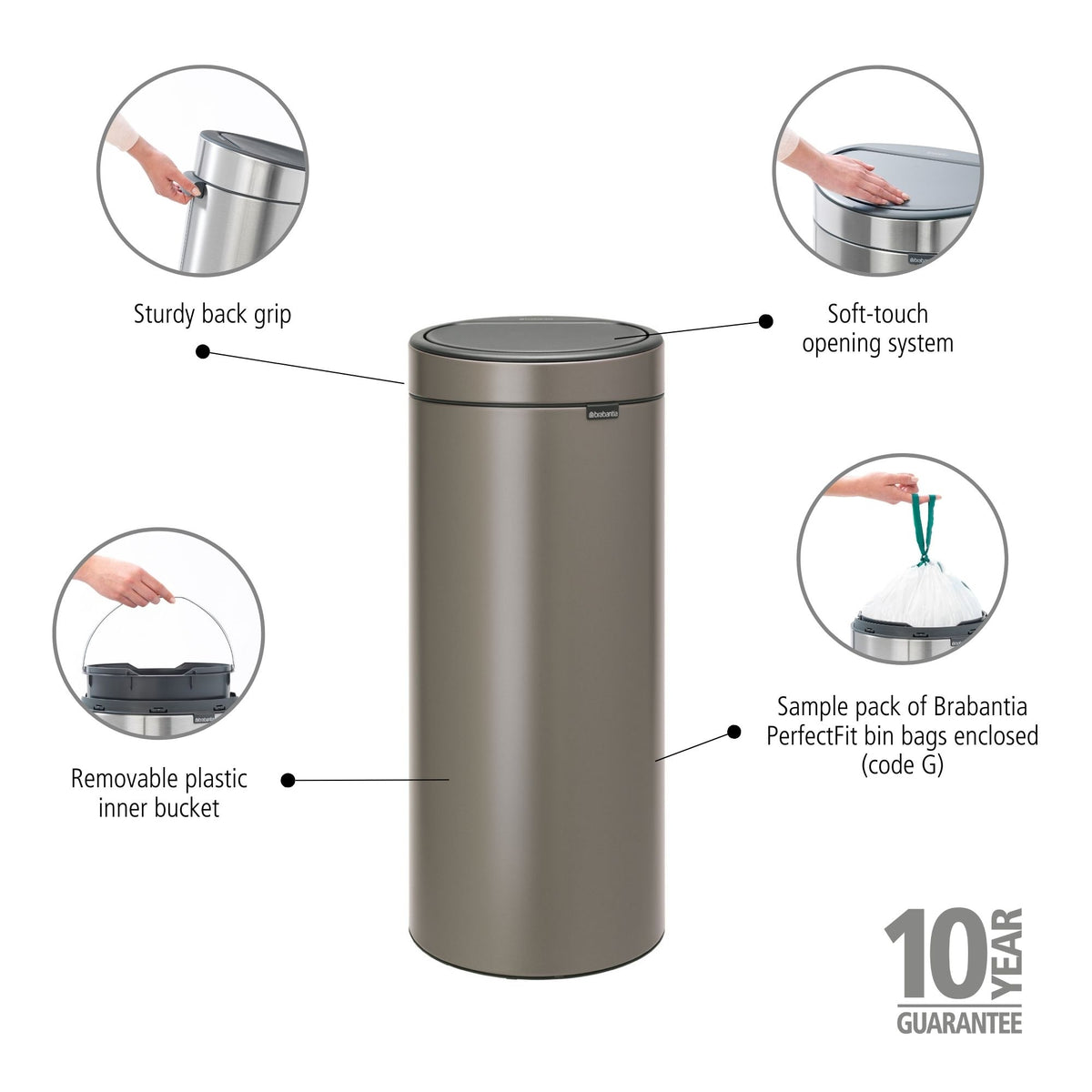 Touch Bin New 30 litre - Platinum