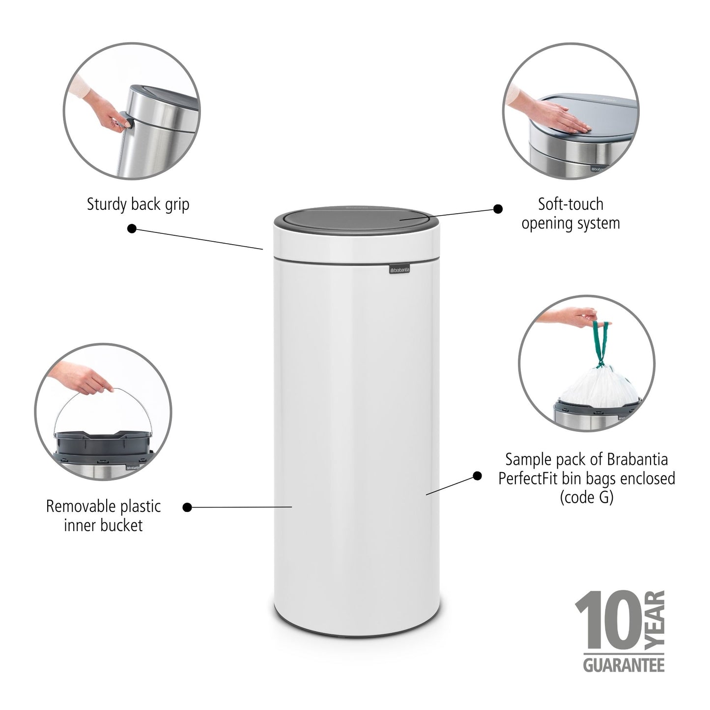 Touch Bin New 30 Litre - White