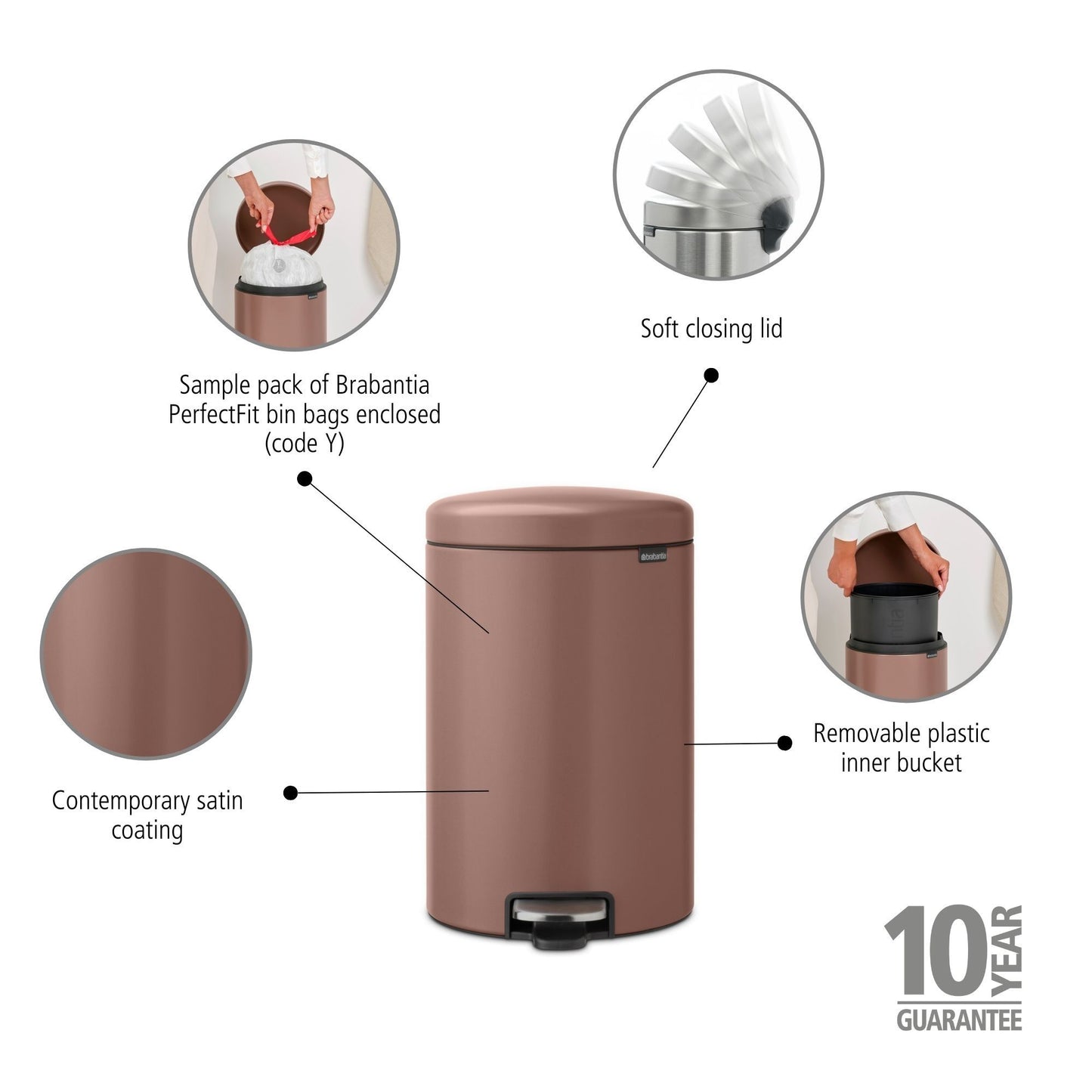 Pedal Bin NewIcon 20 litre - Satin Taupe