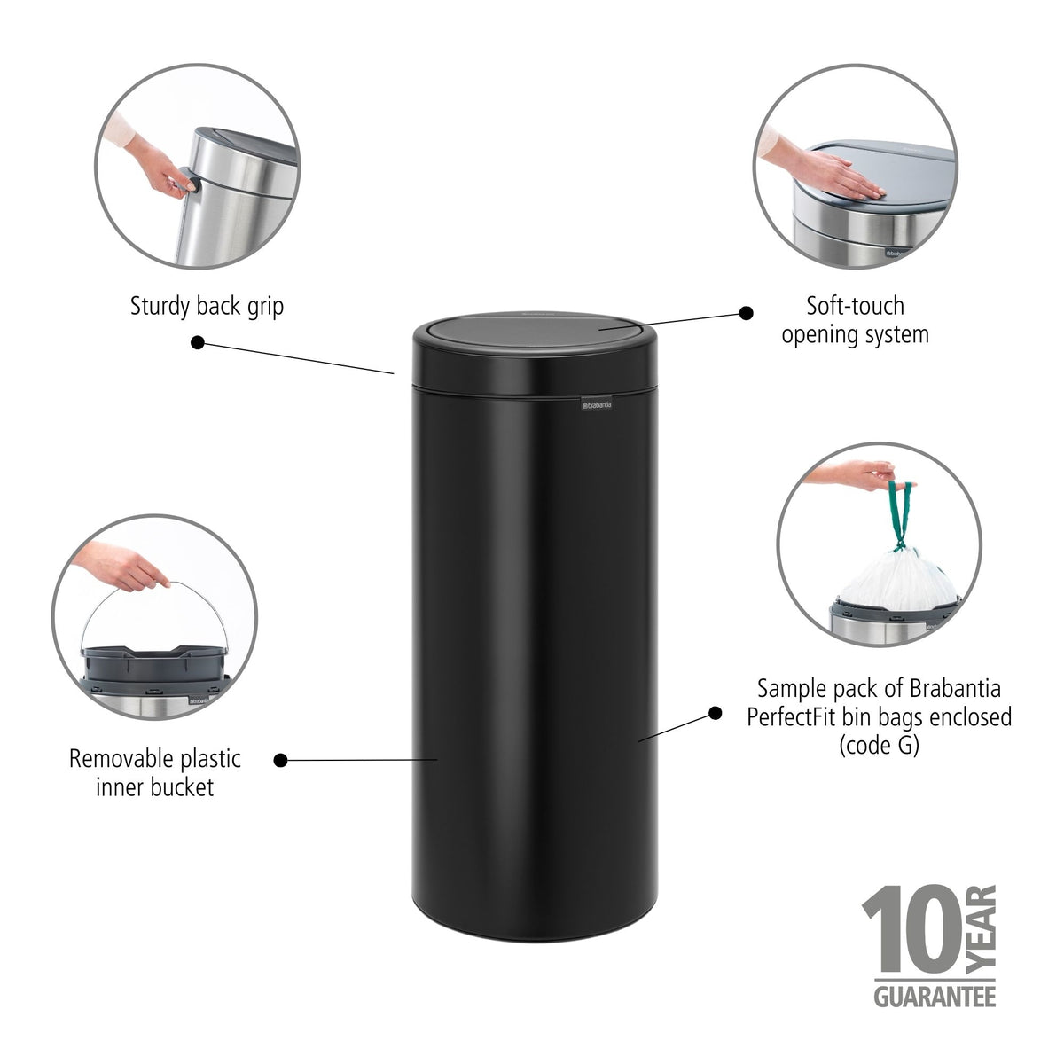 Touch Bin New 30 Litre - Matt Black
