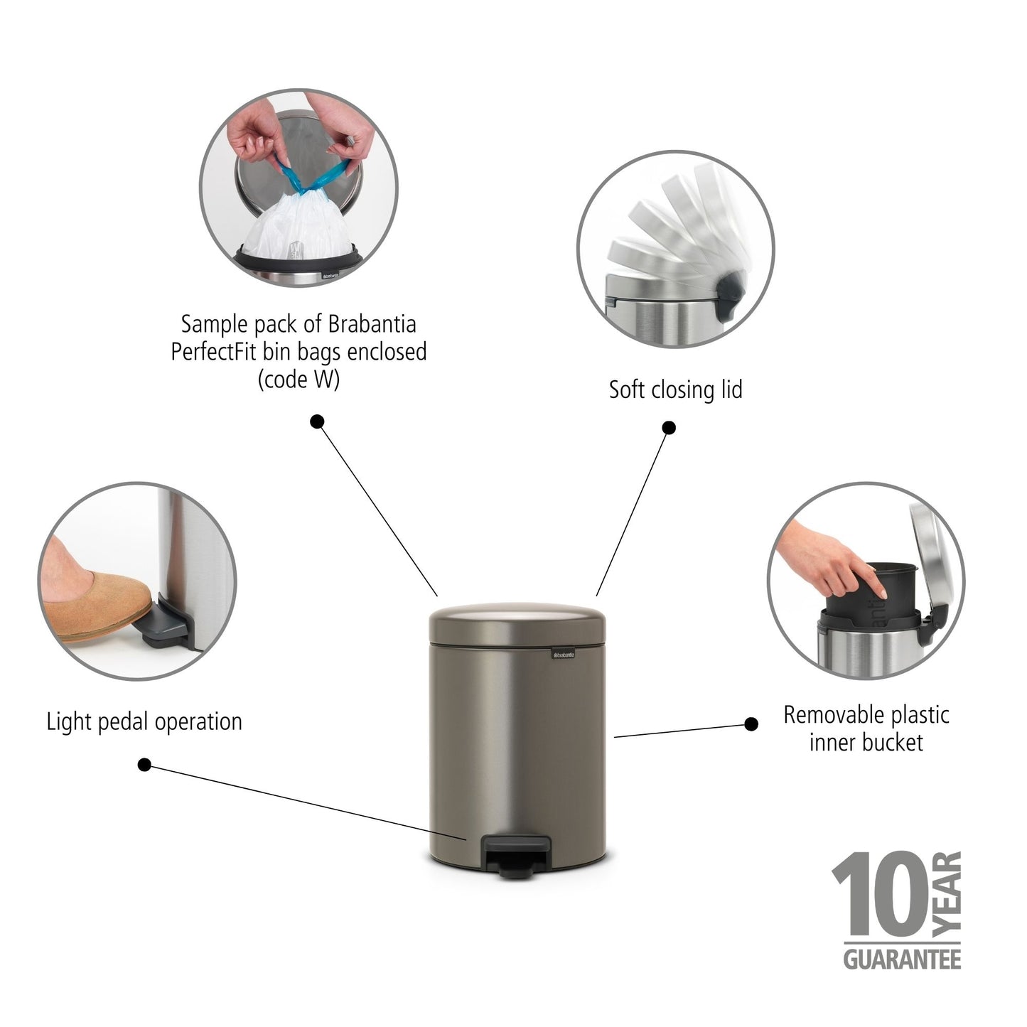 Pedal Bin NewIcon 5 Litre - Platinum