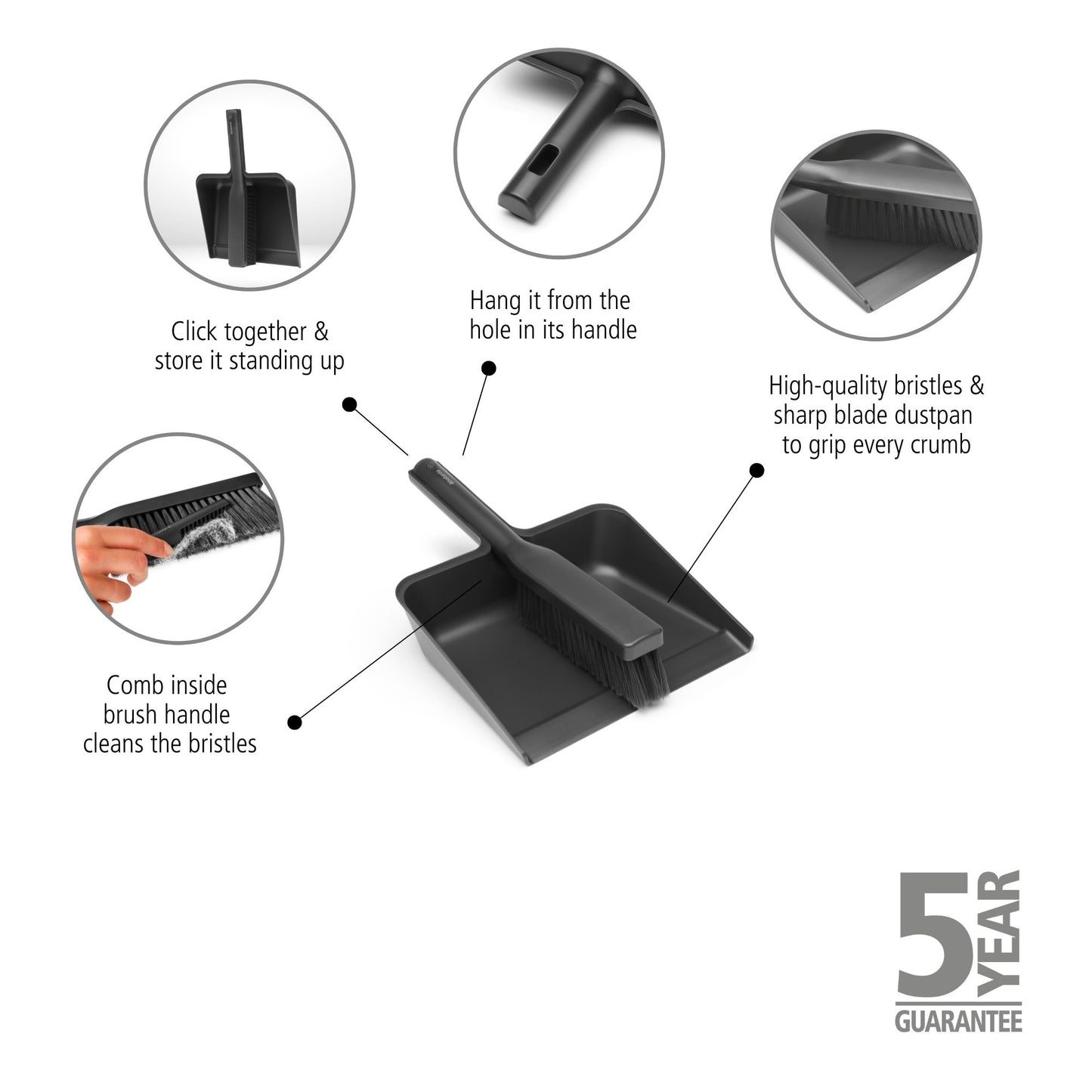 SinkSide Dustpan and Brush Set, with comb