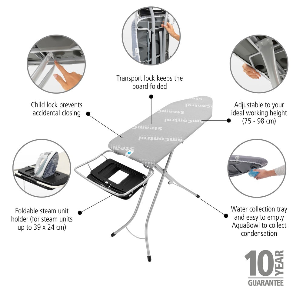 Ironing Board 124x45cm (C) Foldable Steam Unit Holder Steam Control with Aqua Bowl