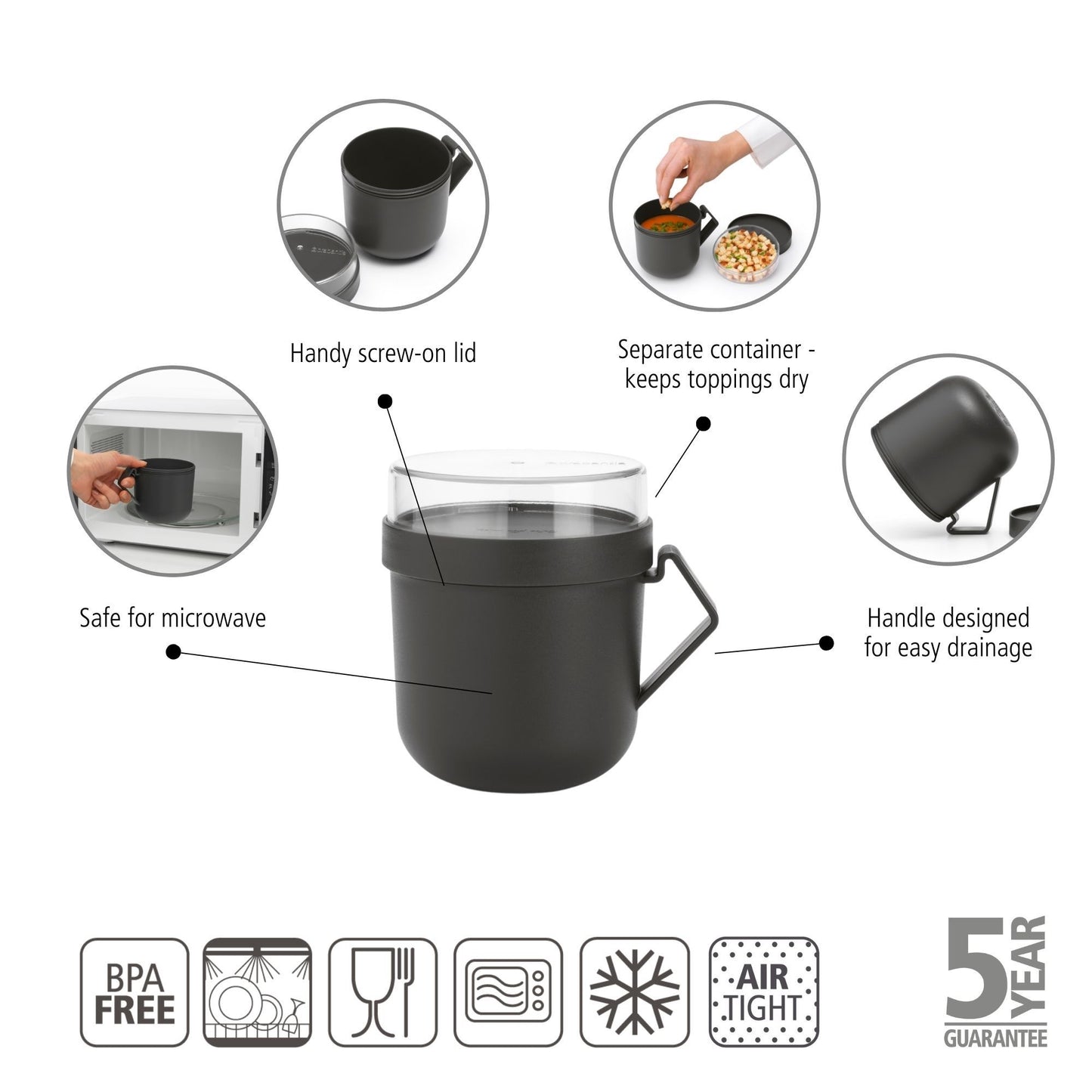 Make & Take Soup Mug, 600ml - Dark Grey
