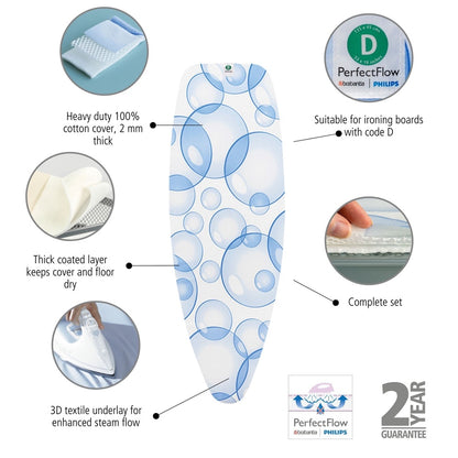 Ironing Board Cover (D) 135x45cm, Complete Set PerfectFlow - Bubbles