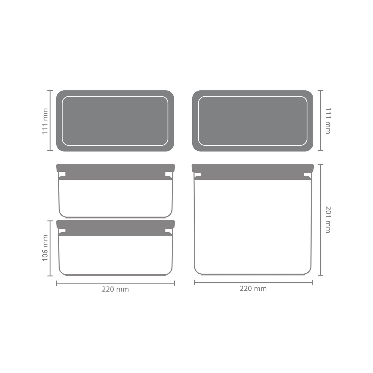 Tasty+ Stackable Canister, Set of 3 (2 x 1.5 litre and 1 x 3.5 litre) - Light Grey