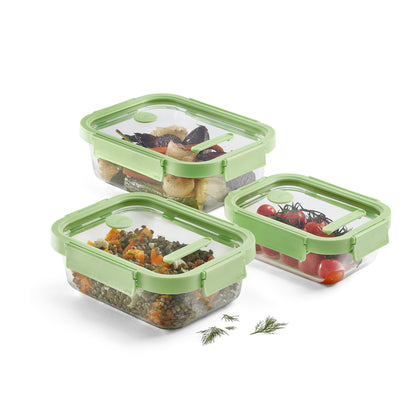 Rectangular Glass Containers Set of 3 - Green