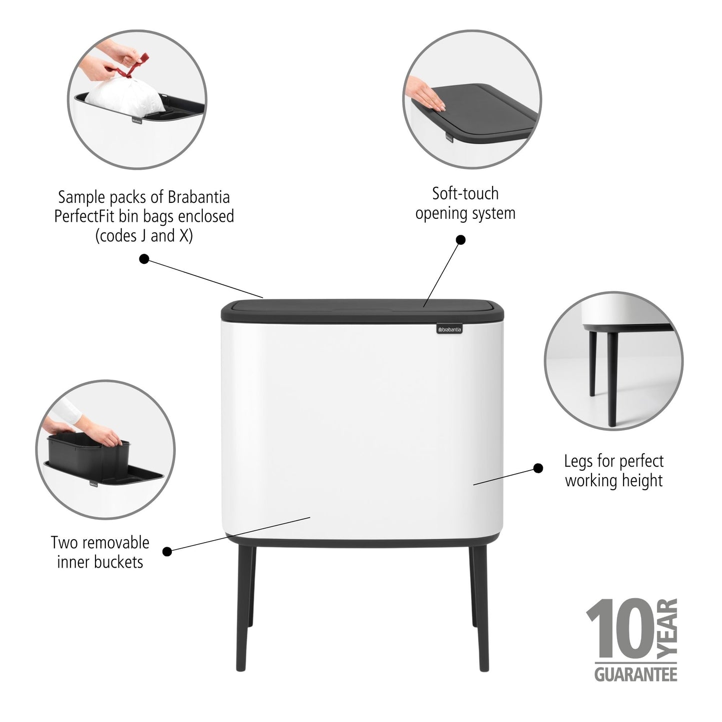 Bo Touch Bin 11 + 23 Litre - White