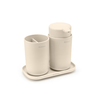 ReNew Bathroom Accessory Set - soap dispenser, toothbrush holder and tray - Soft Beige