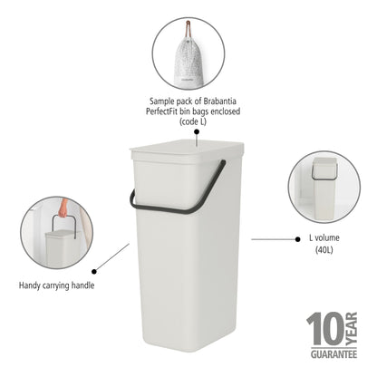Sort & Go Waste Bin 40 litre - Light Grey