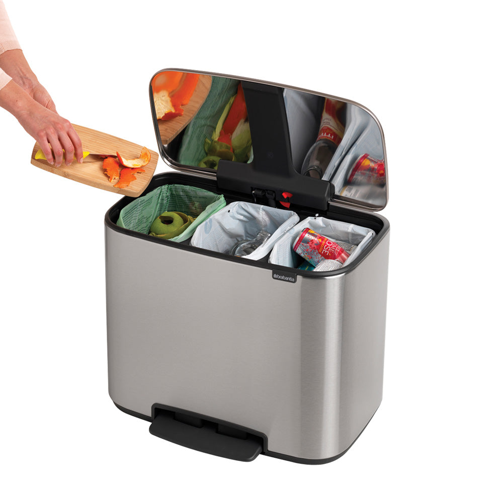 Bo Pedal Bin 3 x 11 Litre - Fingerprint Proof Matt Steel