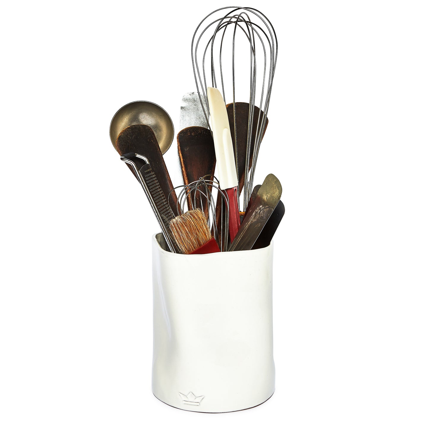 Utensil Holder Dented Crock Ceramic - White