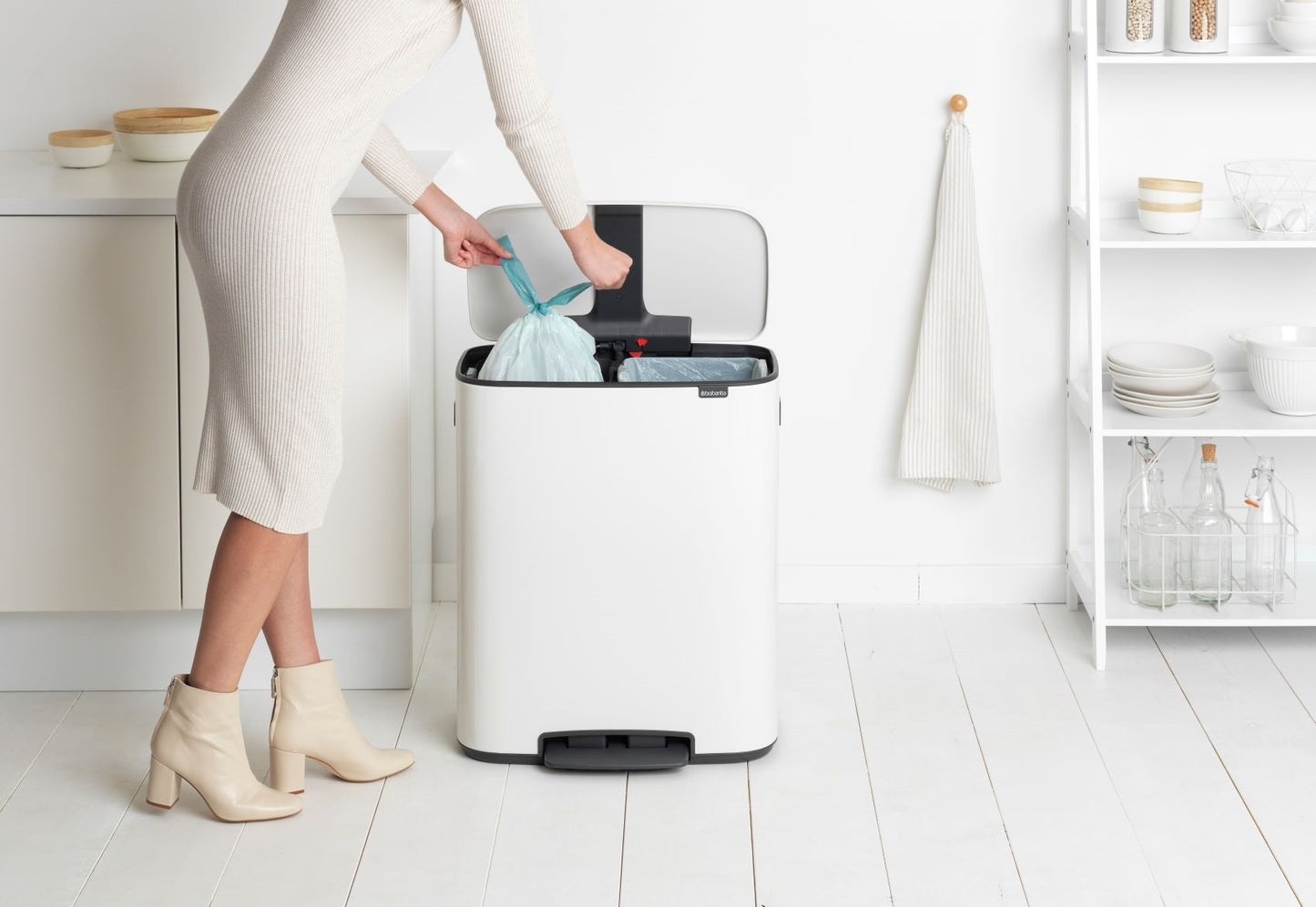 Bo Pedal Bin 2 x 30 litre - White