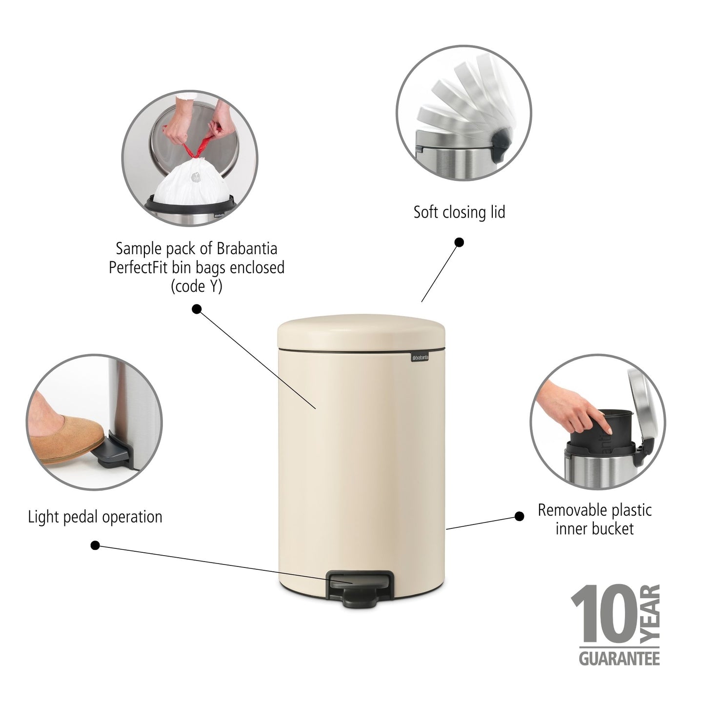 Pedal Bin NewIcon 20 Litre - Soft Beige